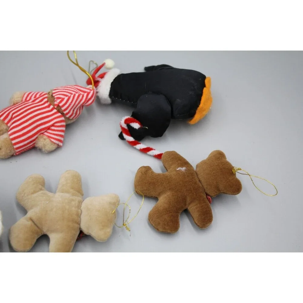Vintage Teddy Bear MCM Christmas Decor Lot Of 10 Raincoat Penguin Pajamas Bows